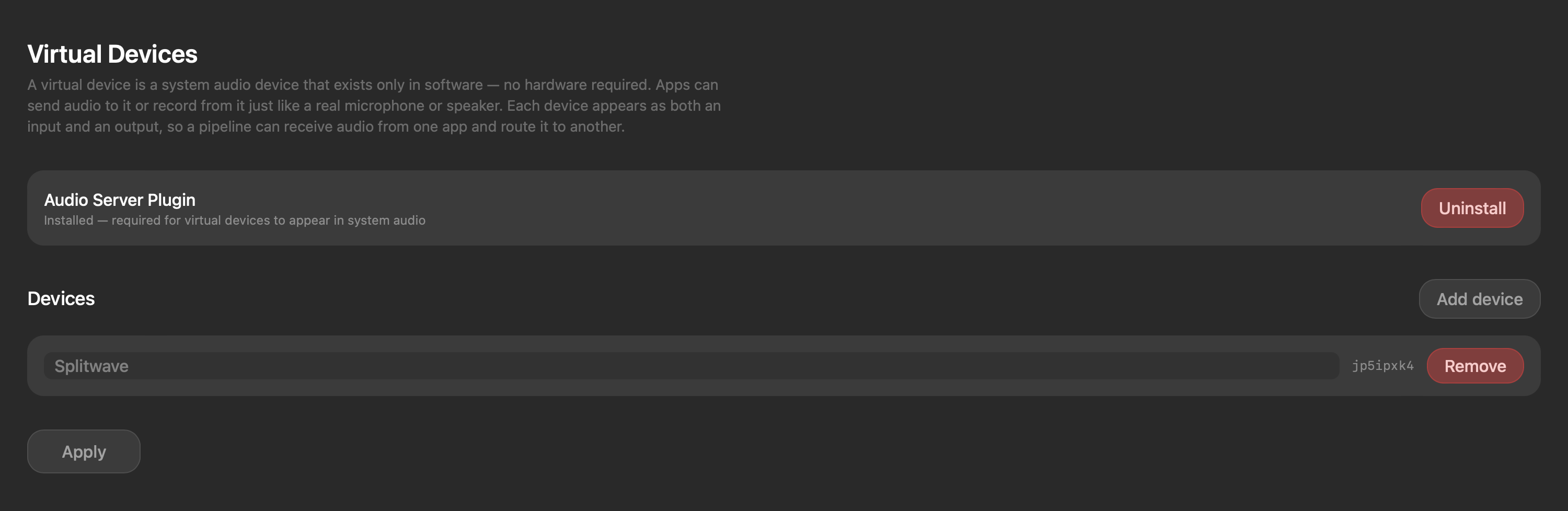 Splitwave virtual devices Virtual devices manager in Splitwave